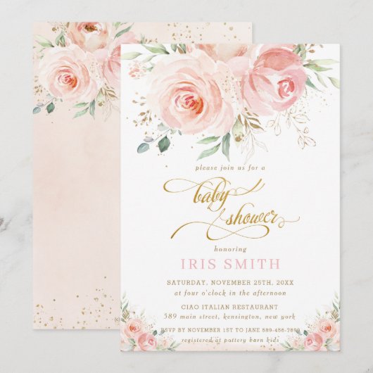 Elegant chique blush roze bloemengoud Baby shower Kaart (Voorkant / Achterkant)