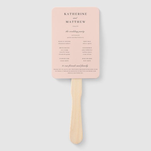 Elegant chique blush roze bruiloft ceremonie progr handwaaier (Voorkant)