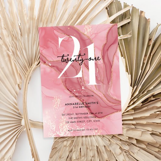 Elegant chique blush roze Waterverf 21e verjaardag Kaart