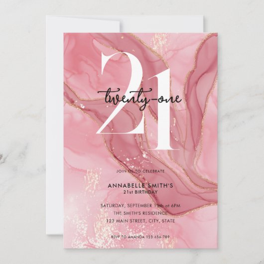 Elegant chique blush roze Waterverf 21e verjaardag Kaart (Voorkant)