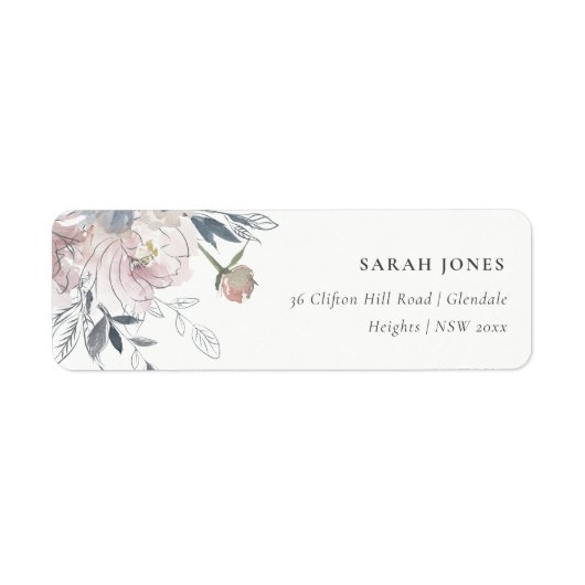 Elegant chique blush Waterverf bloemenadres Etiket (Voorkant)