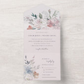 Elegant chique blush Waterverf bloemenbruiloft All In One Uitnodiging (Binnen)