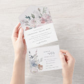 Elegant chique blush Waterverf bloemenbruiloft All In One Uitnodiging (Afscheurbaar)