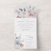 Elegant chique blush Waterverf bloemenbruiloft All In One Uitnodiging (Binnen)