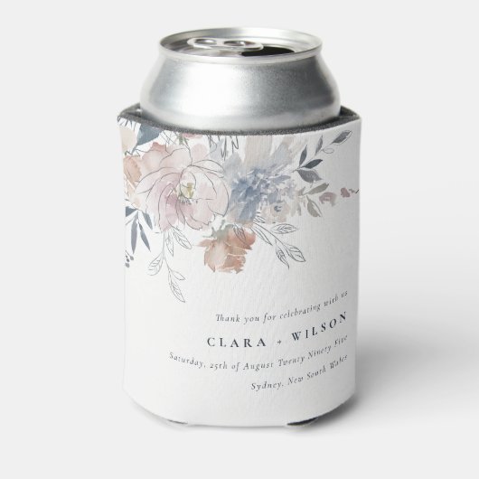 Elegant chique blush Waterverf bloemenbruiloft Blikjeskoeler (Blikje Achterkant)