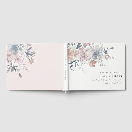 Elegant chique blush Waterverf bloemenbruiloft Gastenboek (Volledig)