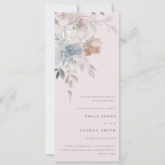 Elegant chique blush Waterverf bloemenbruiloft Kaart (Voorkant)