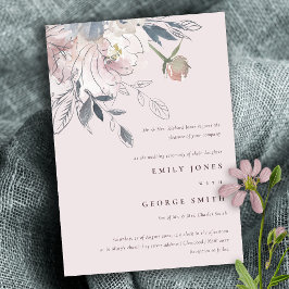 Elegant chique blush Waterverf bloemenbruiloft Kaart