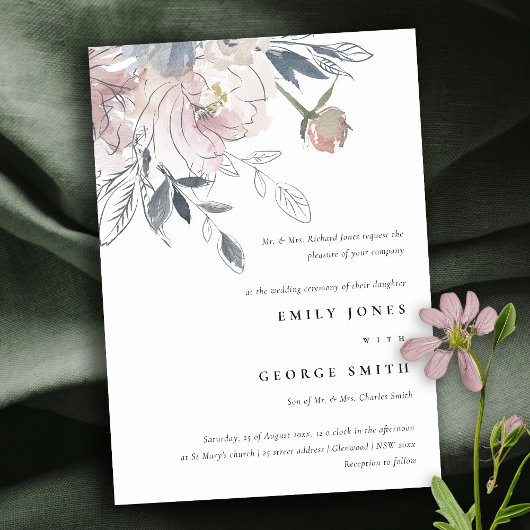 Elegant chique blush Waterverf bloemenbruiloft Kaart