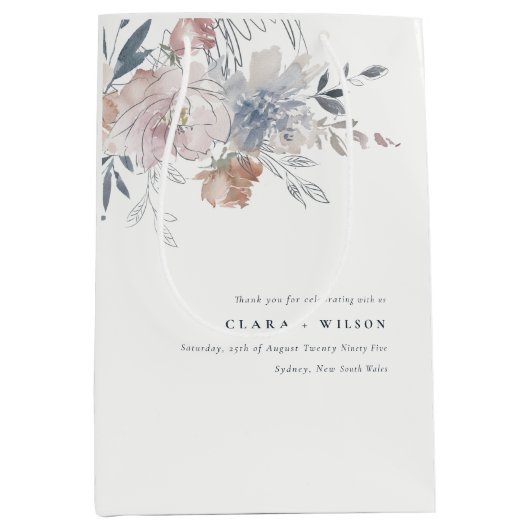 Elegant chique blush Waterverf bloemenbruiloft Medium Cadeauzakje (Voorkant)