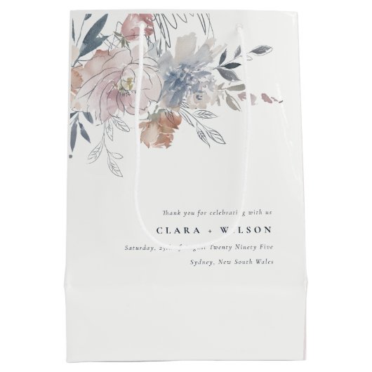 Elegant chique blush Waterverf bloemenbruiloft Medium Cadeauzakje (Achterkant)