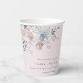 Elegant chique blush Waterverf bloemenbruiloft Papieren Bekers (Achterkant)