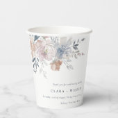 Elegant chique blush Waterverf bloemenbruiloft Papieren Bekers (Achterkant)