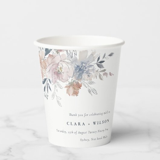 Elegant chique blush Waterverf bloemenbruiloft Papieren Bekers (Voorkant)