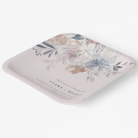 Elegant chique blush Waterverf bloemenbruiloft Papieren Bordje (Gebogen)