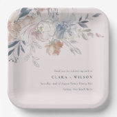 Elegant chique blush Waterverf bloemenbruiloft Papieren Bordje (Voorkant)