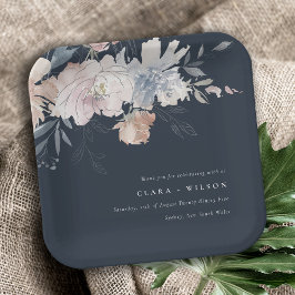 Elegant chique blush Waterverf bloemenbruiloft Papieren Bordje