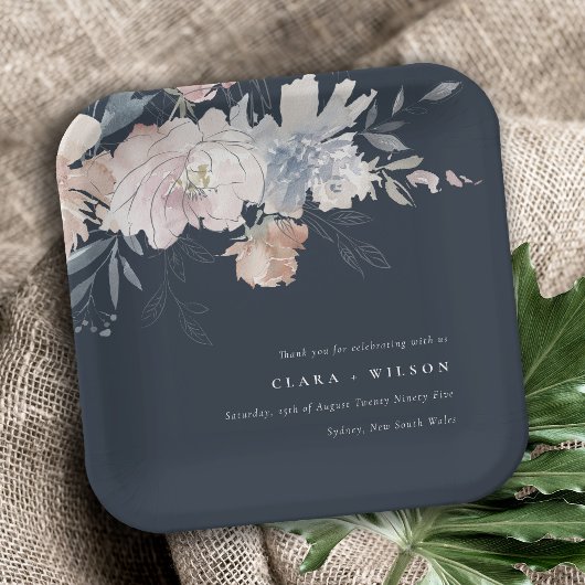 Elegant chique blush Waterverf bloemenbruiloft Papieren Bordje