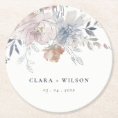 Elegant chique blush Waterverf bloemenbruiloft Ronde Kartonnen Onderzetter (Voorkant)