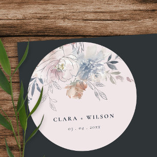 Elegant chique blush Waterverf bloemenbruiloft Ronde Sticker