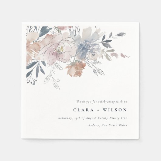 Elegant chique blush Waterverf bloemenbruiloft Servet (Voorkant)