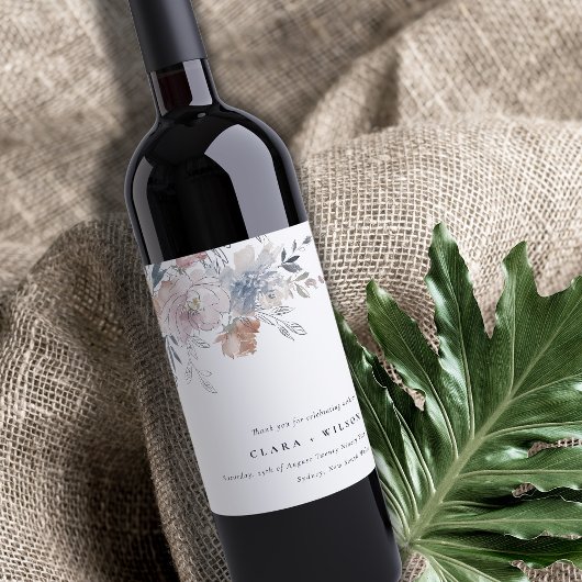 Elegant chique blush Waterverf bloemenbruiloft Wijn Etiket