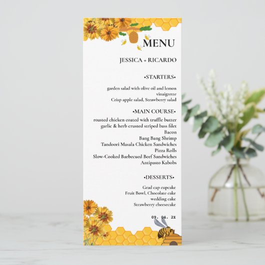 Elegant & Chique Boho bij Wildflower Trouwtafel Menu (Staand voorkant)