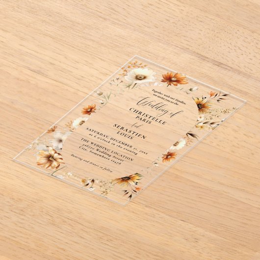 Elegant & Chique Boho Herfst Wildflower Bruiloft Acryl Uitnodigingen (Laagn)