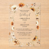 Elegant & Chique Boho Herfst Wildflower Bruiloft Acryl Uitnodigingen (Voorkant)