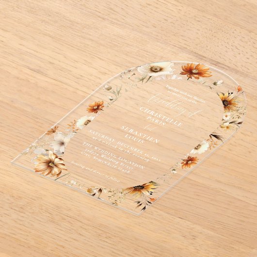Elegant & Chique Boho Herfst Wildflower Bruiloft Acryl Uitnodigingen (Laagn)