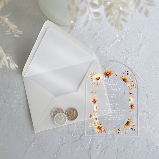 Elegant & Chique Boho Herfst Wildflower Bruiloft Acryl Uitnodigingen