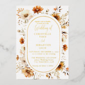 Elegant & Chique Boho Herfst Wildflower Bruiloft Folie Uitnodiging (Voorkant)