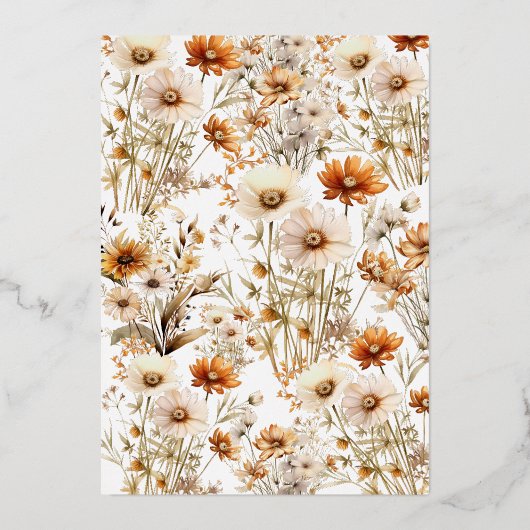 Elegant & Chique Boho Herfst Wildflower Bruiloft Folie Uitnodiging (Achterkant)