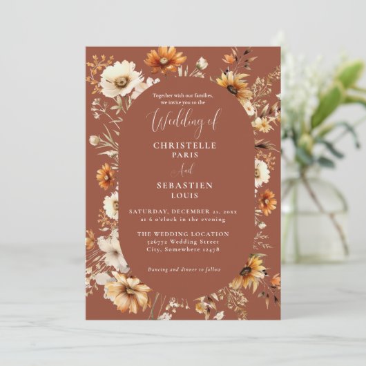 Elegant & Chique Boho Herfst Wildflower Bruiloft Kaart (Staand voorkant)