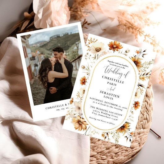 Elegant & Chique Boho Herfst Wildflower Bruiloft Kaart