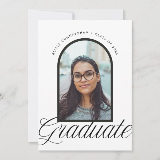 Elegant chique boog Afstuderen foto Aankondiging (Voorkant)