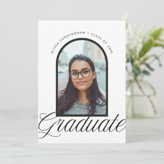 Elegant chique boog Afstuderen foto Aankondiging (Staand voorkant)