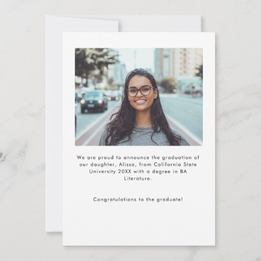 Elegant chique boog Afstuderen foto Aankondiging (Achterkant)