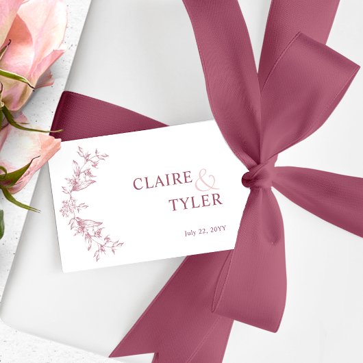 Elegant chique Bourgondië, roze en witte bruiloft Cadeaulabel