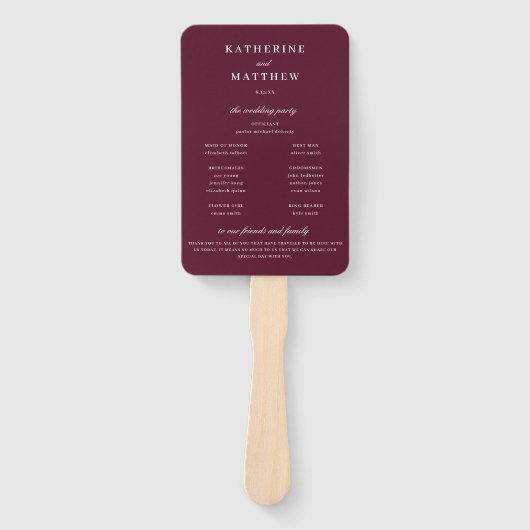 Elegant chique Bourgondische bruiloft ceremonie pr Handwaaier (Voorkant)