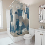 Elegant Chique Bruin Donkerblauw Brushstrokes Arti Douchegordijn (In situ)