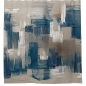 Elegant Chique Bruin Donkerblauw Brushstrokes Arti Douchegordijn (Voorkant)