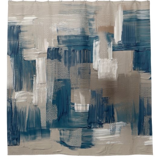 Elegant Chique Bruin Donkerblauw Brushstrokes Arti Douchegordijn (Voorkant)