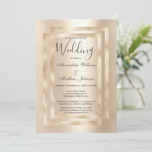 Elegant chique champagne gouden glamour bruiloft kaart (Staand voorkant)