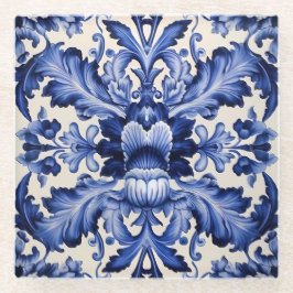 Elegant chique Delfts Blauw Bloem Glazen Onderzetter