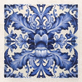 Elegant chique Delfts Blauw Bloem Glazen Onderzetter