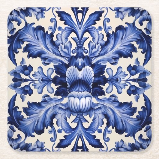 Elegant chique Delfts Blauw Bloem Kartonnen Onderzetters (Voorkant)