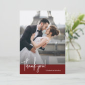 Elegant chique diepe robijn rode bruiloft bedankkaart (Staand voorkant)