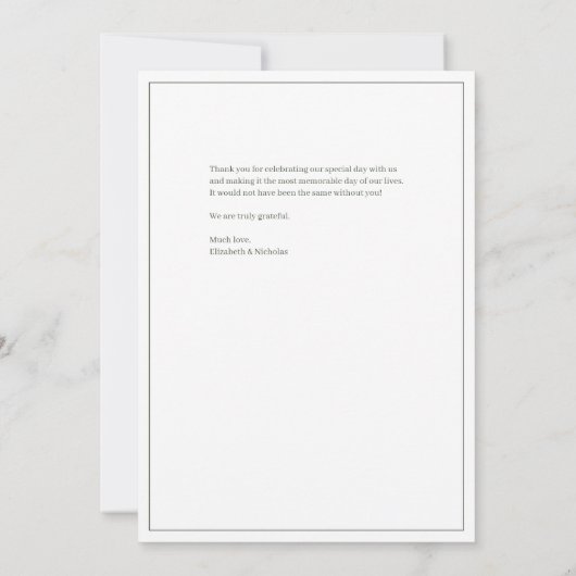 Elegant chique donker mos groen bruiloft bedankkaart (Achterkant)