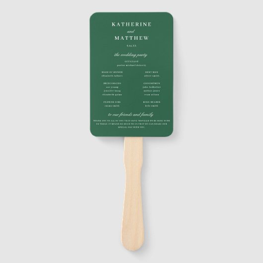 Elegant Chique Donkergroene Huwelijksceremonie Pro Handwaaier (Voorkant)